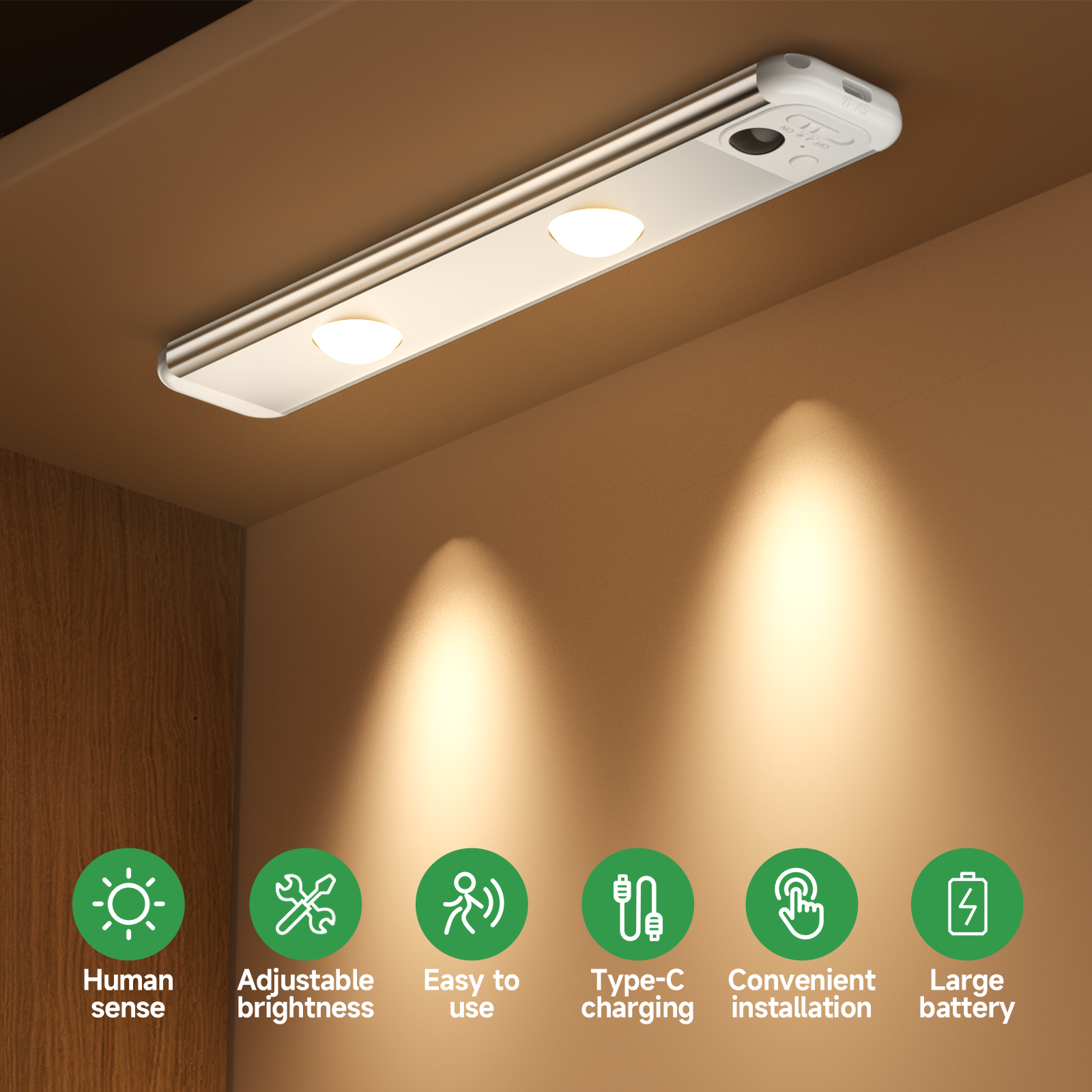 KERUI USB Rechargeable Magnetic LED Night Closet Light Motion Sensor Kitchen PIR Sensor Cabinet Lighting