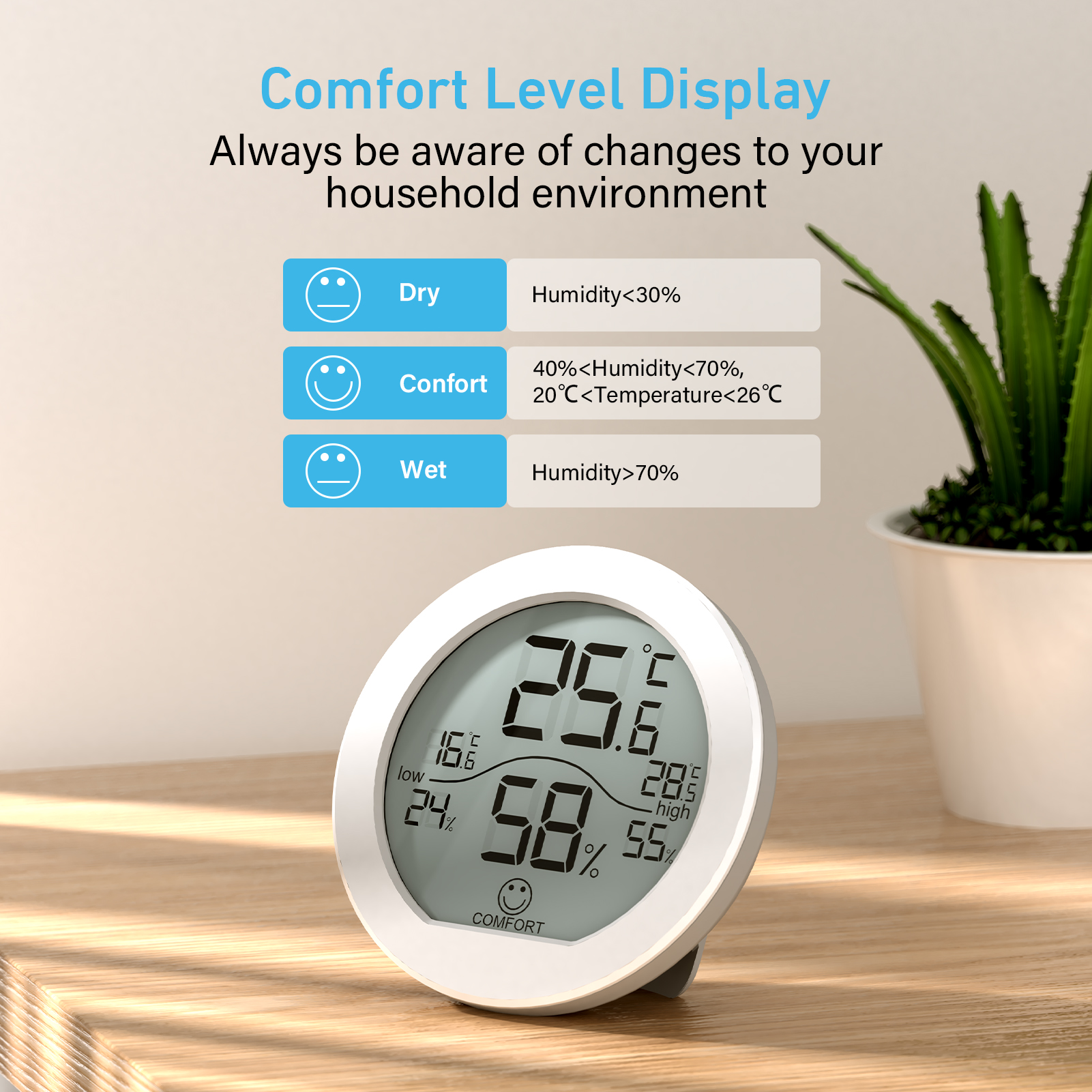 Brightness Thermometer Real-time Temperature And Humidity Detector Sensor Alarm Home Use