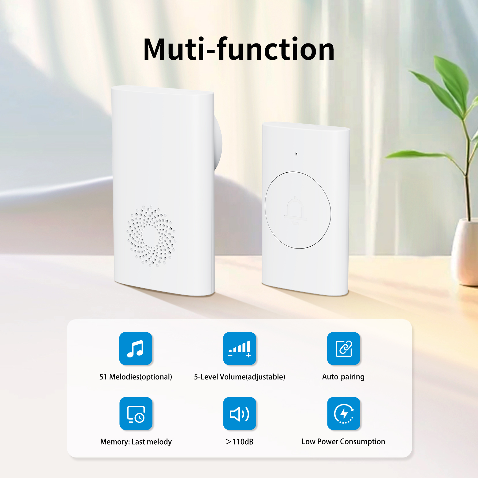 New Hot Home Welcome Door Chimes Wireless Doorbell US Plug Waterproof Door Bell 100M Long Wireless Distance 50 Songs