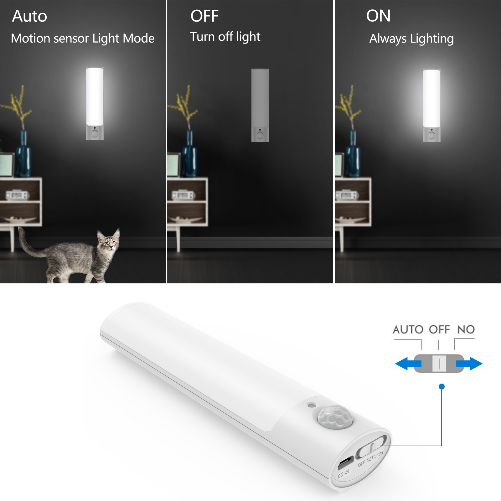 USB Rechargeable Wireless Battery Power Aluminium Closet Lights Automatic Magnet Motion Sensor Under Cabinet Light For Kitchen
