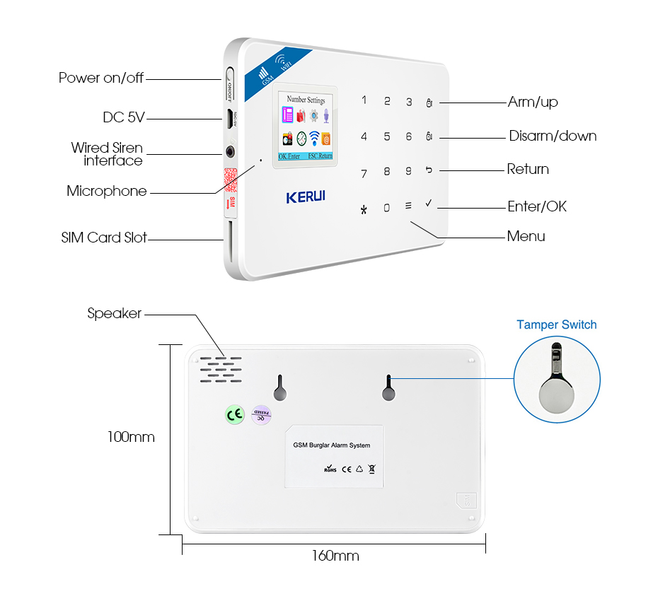 Kerui Smart Home W18 GSM WIFI House Security Alarm System Tuya With 433MHZ Wireless Remote Control